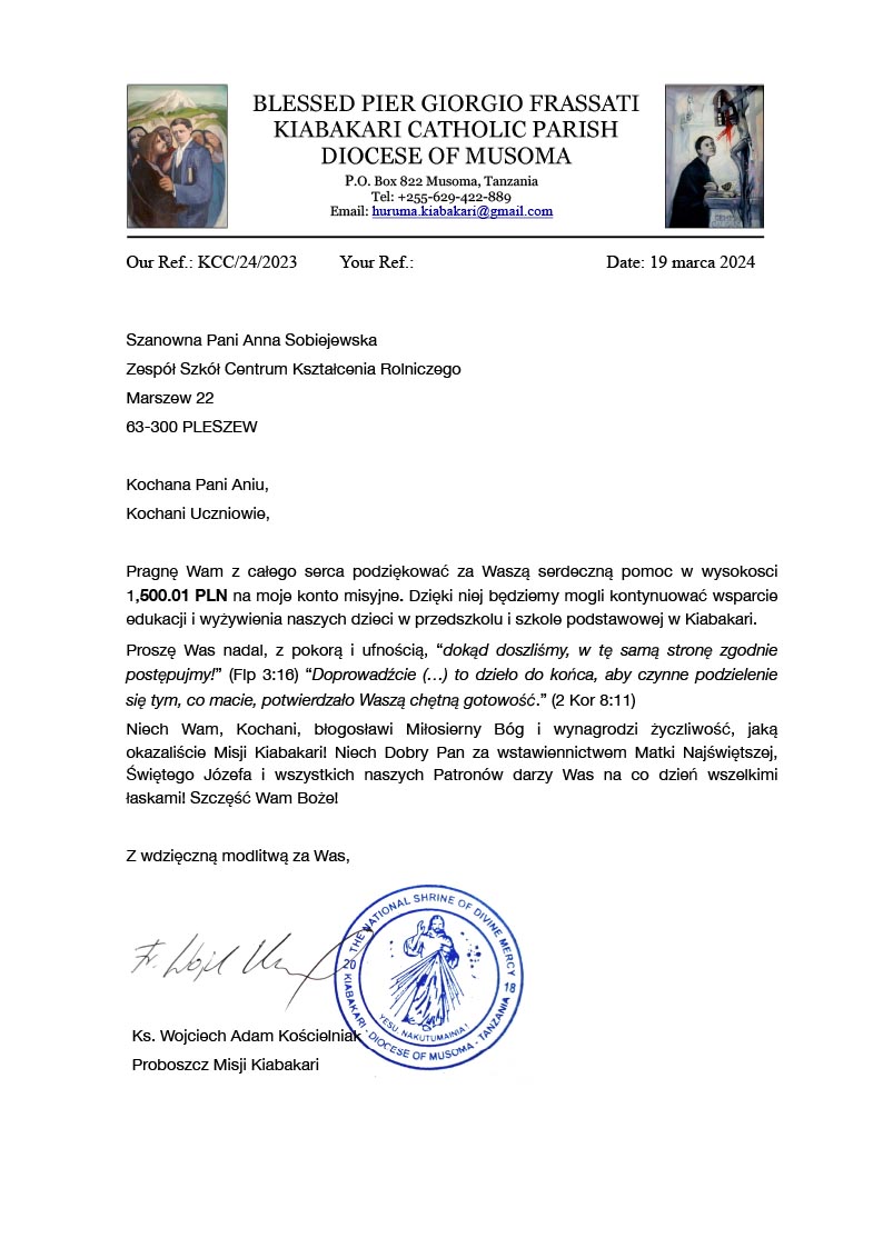 podziekowanie dla pani ani sobiejewskiej i spolecznosci marszewa
