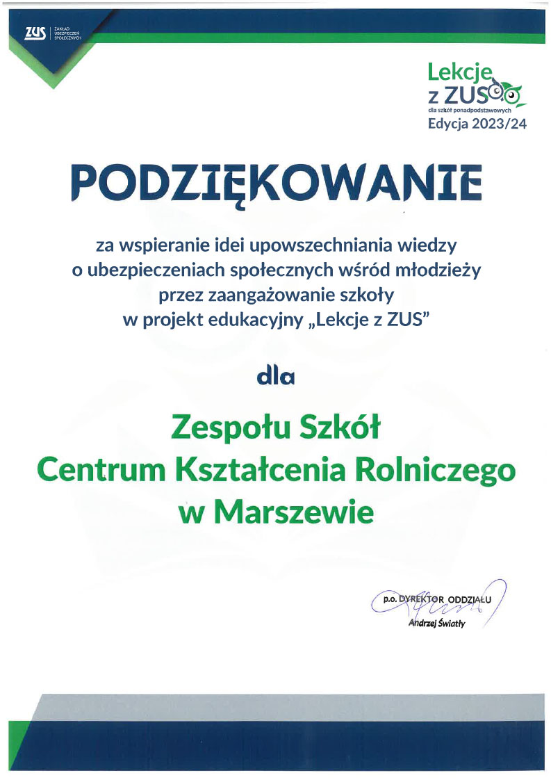 podziekowanie z zus